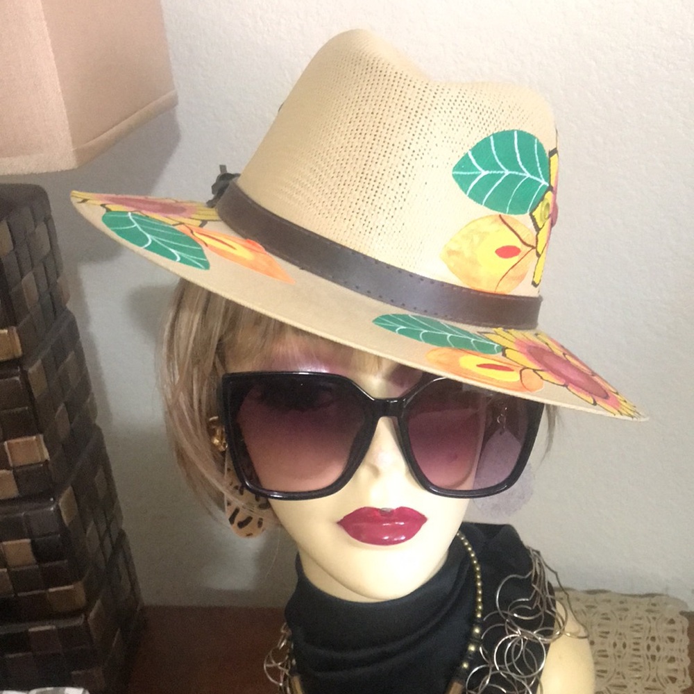 Floral Sun Hat with Black Band - Picture 2 of 14